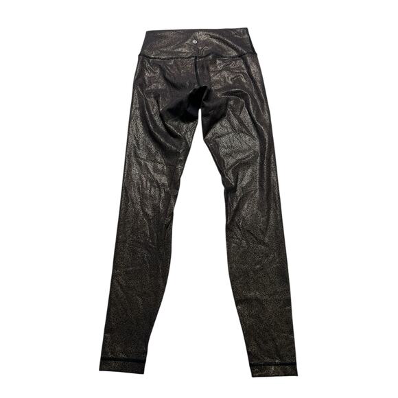 Lululemon Wunder Under High Rise Leggings Size 6 Black Gold Foil Speckle Sparkle - Picture 4 of 13